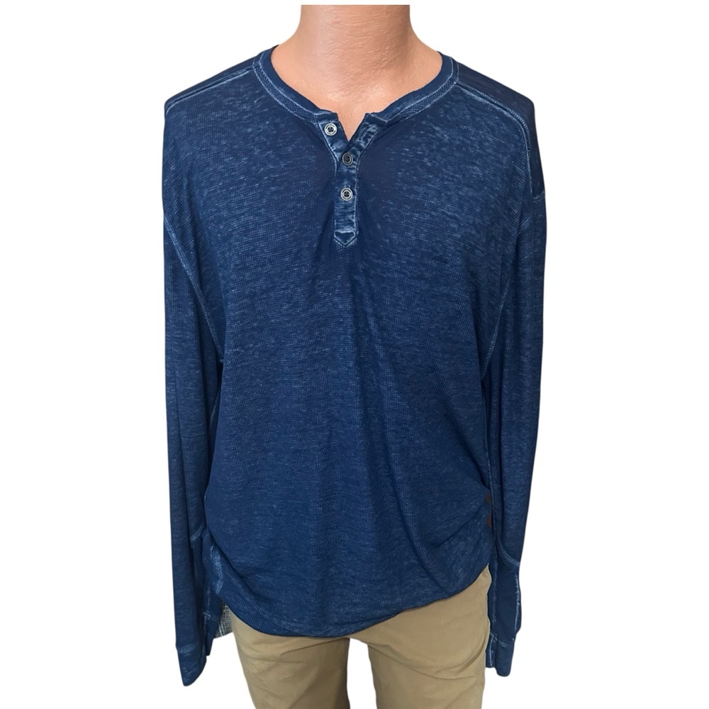 MENS Buckle Black Toned Thermal Henley Sz XL Royal Blue